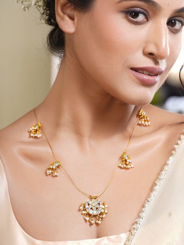 Floral Kundan Pearl Cluster Necklace Set