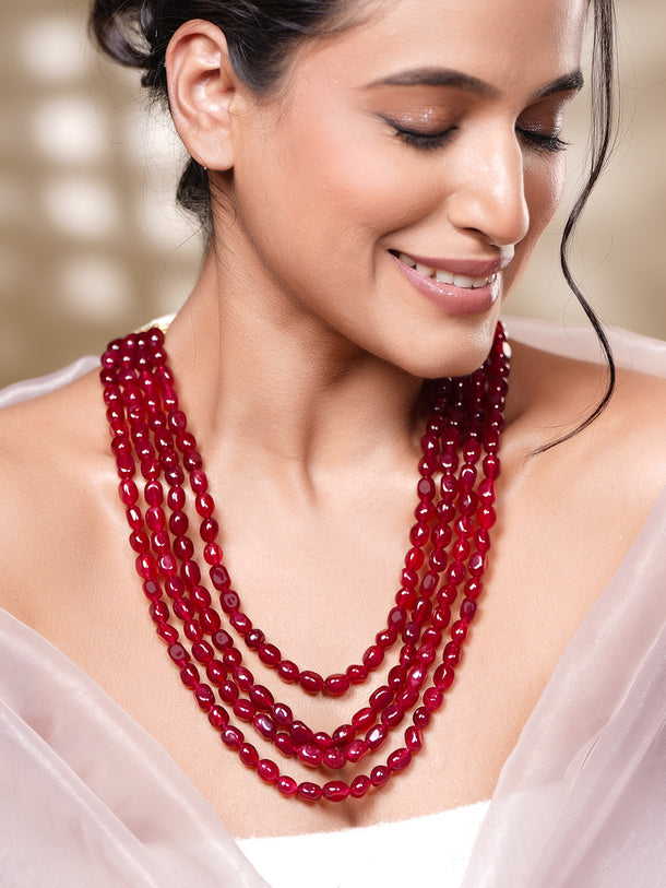 Multi Layer Ruby Semi Precious Bead Necklace
