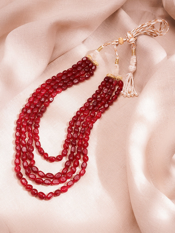 Multi Layer Ruby Semi Precious Bead Necklace
