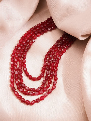 Multi Layer Ruby Semi Precious Bead Necklace