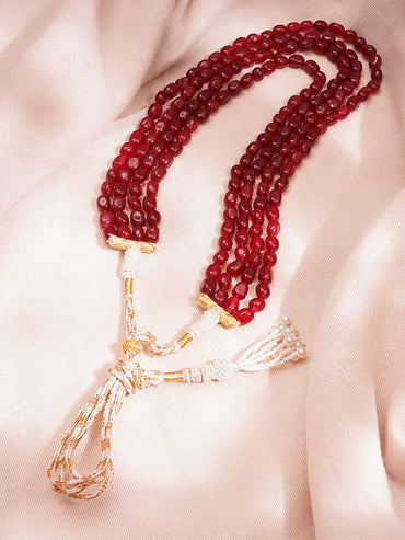 Multi Layer Ruby Semi Precious Bead Necklace