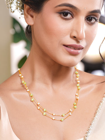 Minimal Pastel Beaded Gold Layer Chain