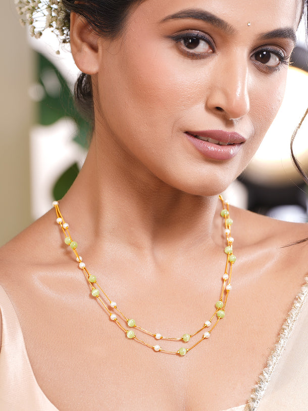 Minimal Pastel Beaded Gold Layer Chain