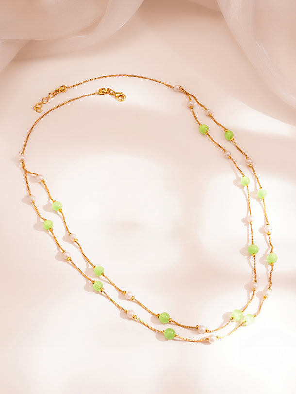 Minimal Pastel Beaded Gold Layer Chain