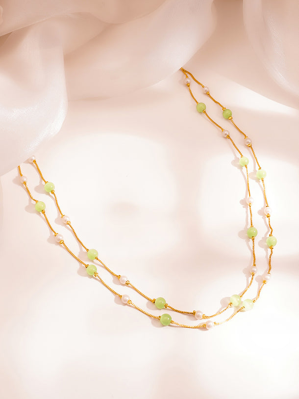 Minimal Pastel Beaded Gold Layer Chain