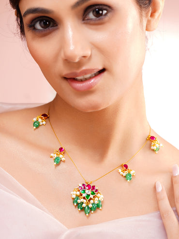 Soft Festive Lotus Kundan Statement Necklace