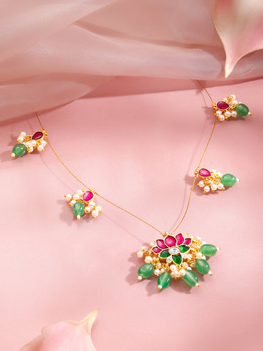 Soft Festive Lotus Kundan Statement Necklace