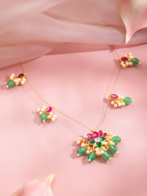 Soft Festive Lotus Kundan Statement Necklace