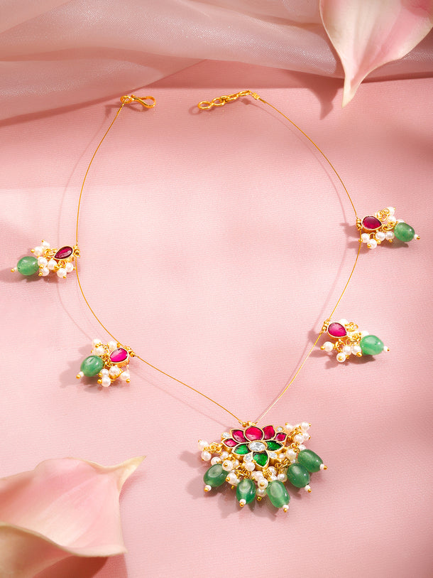 Soft Festive Lotus Kundan Statement Necklace