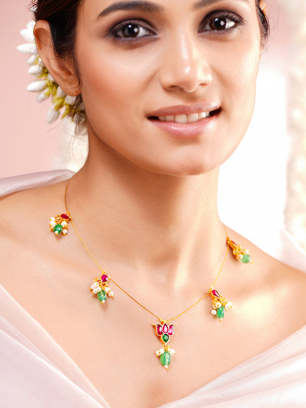 Lotus Motif Kundan Statement Necklace
