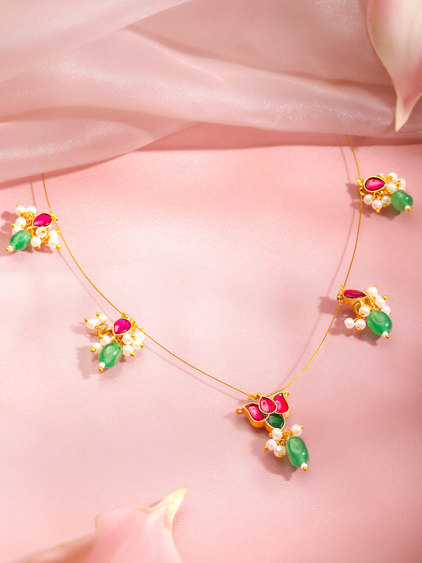 Lotus Motif Kundan Statement Necklace