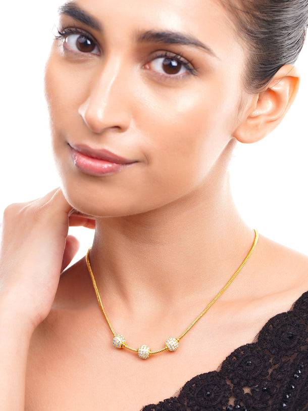 Gold-Plated Cubic Zirconia Crystal Beaded Necklace Chain
