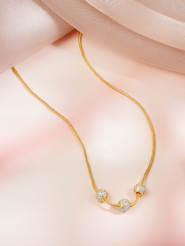Gold-Plated Cubic Zirconia Crystal Beaded Necklace Chain