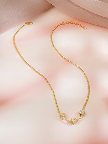 Gold-Plated Cubic Zirconia Crystal Beaded Necklace Chain