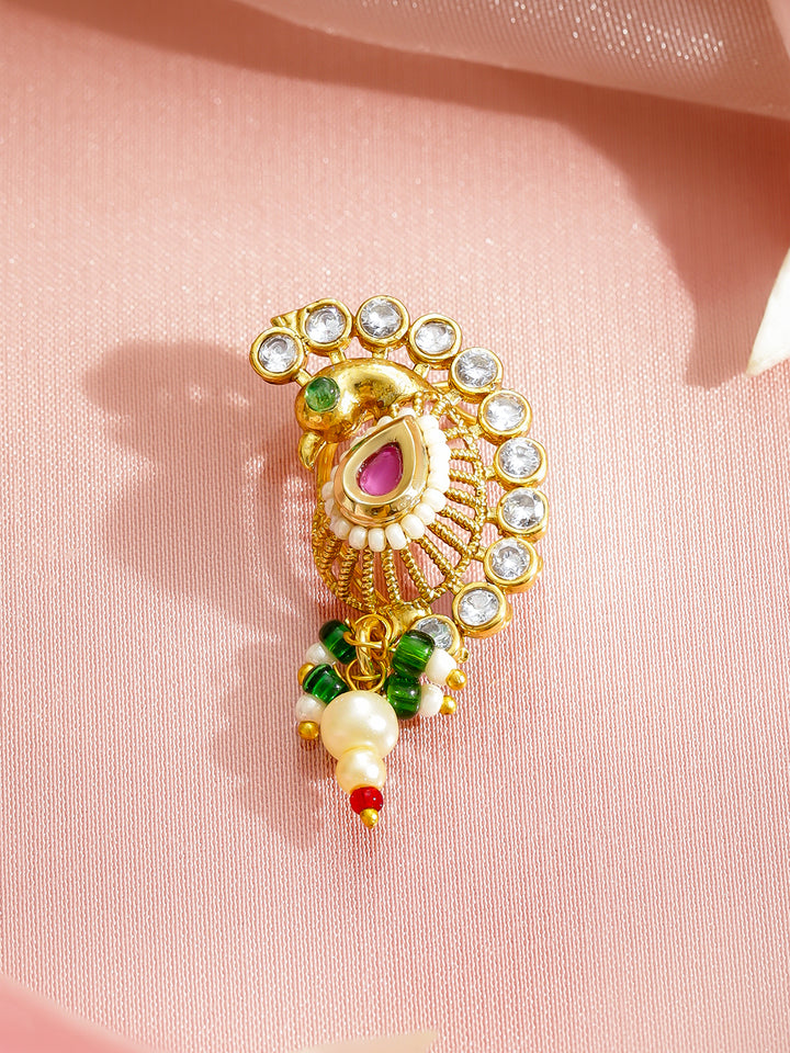Rubans 22K Gold-Plated Kundan Studded Stud Nosepin