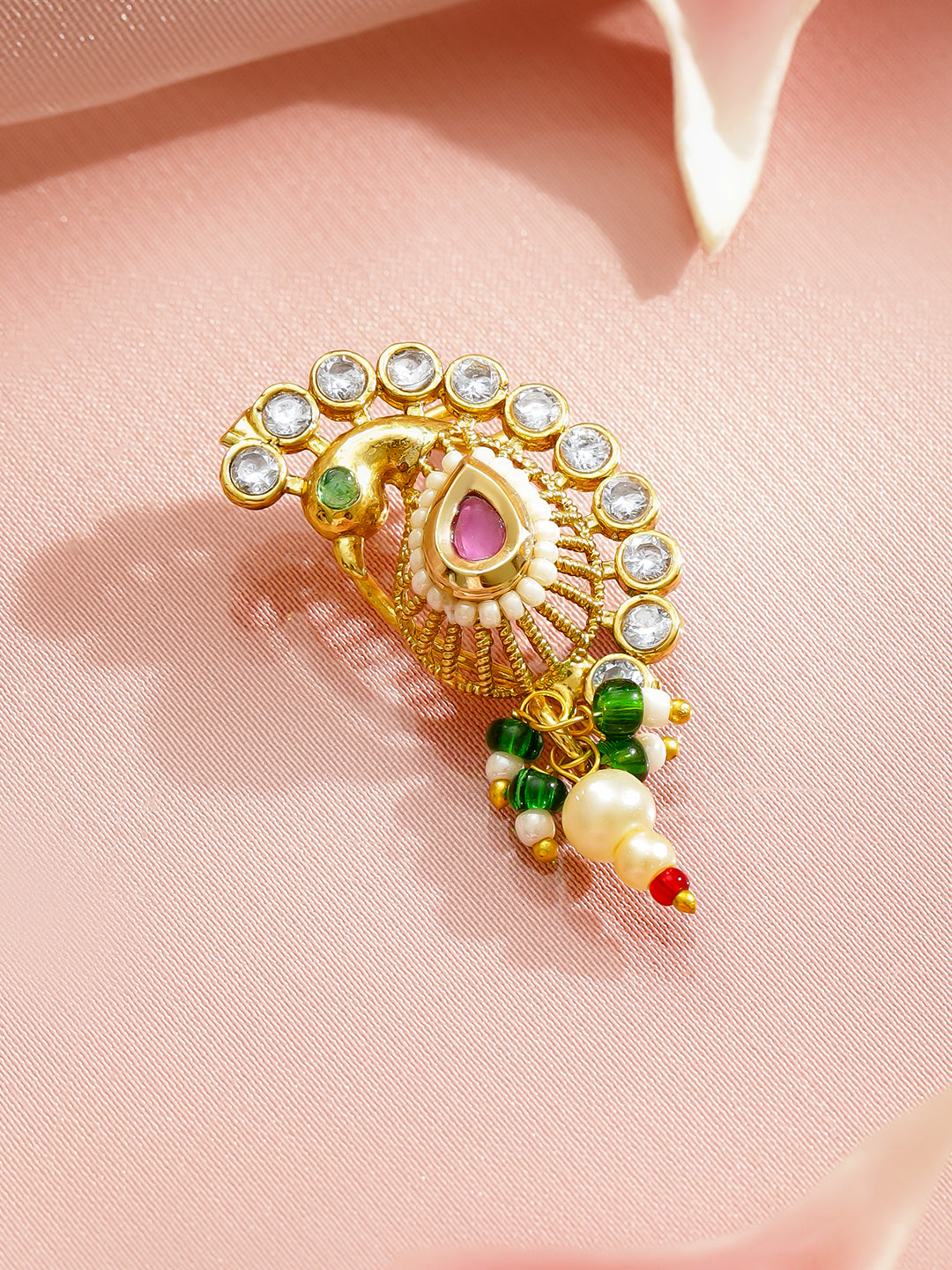 Rubans 22K Gold-Plated Kundan Studded Stud Nosepin