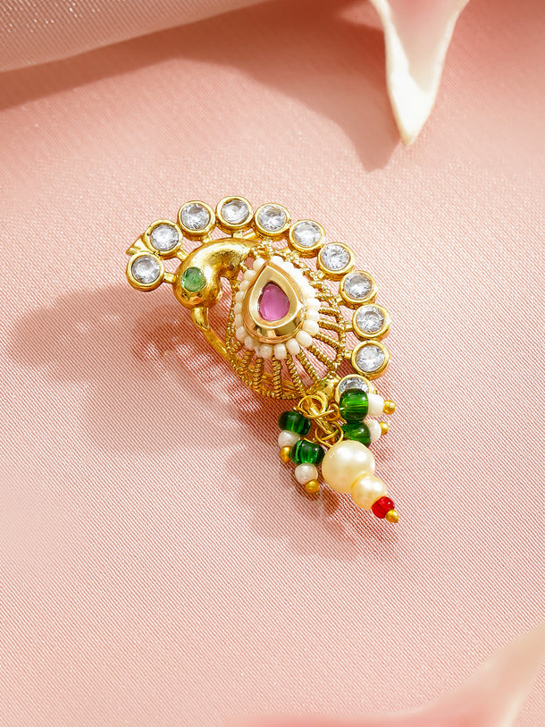 Rubans 22K Gold-Plated Kundan Studded Stud Nosepin