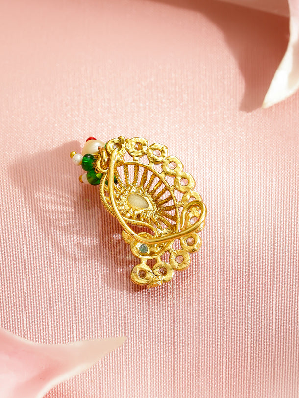 Rubans 22K Gold-Plated Kundan Studded Stud Nosepin