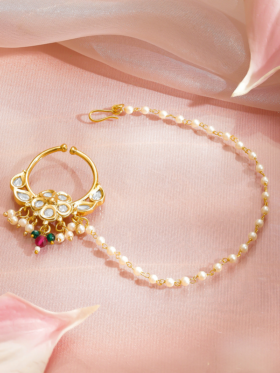 Bridal Edit Pearl Green Pink Nose Pin