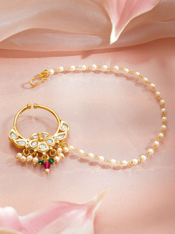 Bridal Edit Pearl Green Pink Nose Pin