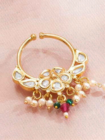 Bridal Edit Pearl Green Pink Nose Pin