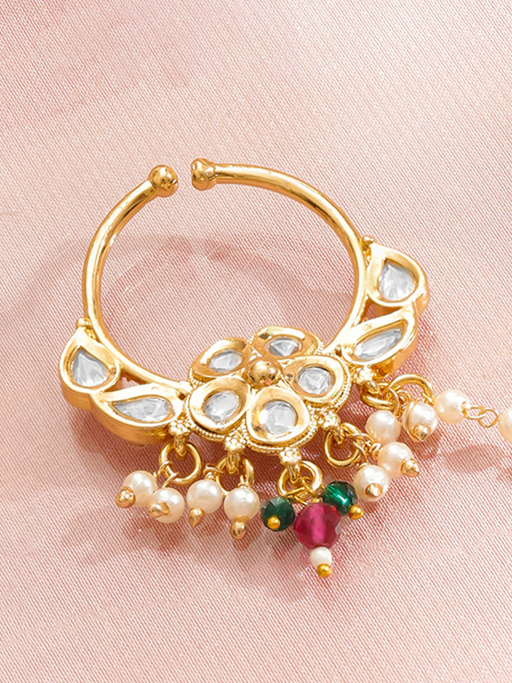 Bridal Edit Pearl Green Pink Nose Pin