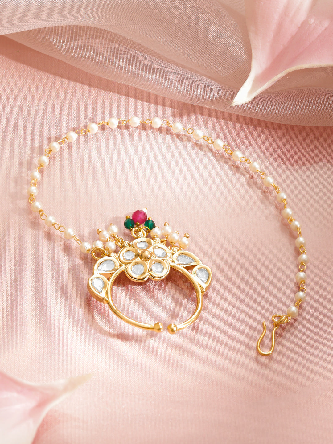 Bridal Edit Pearl Green Pink Nose Pin
