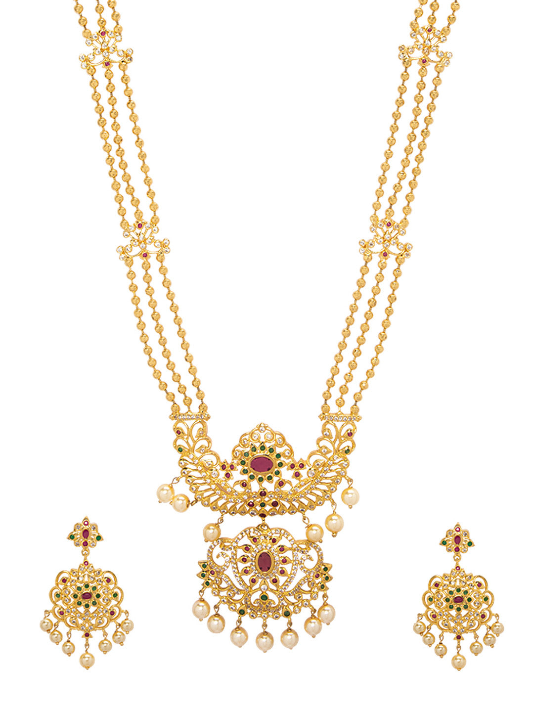 Rubans Gold Plated Hand Crafted Eligant Mutlti -Strand Temple Necklace Set