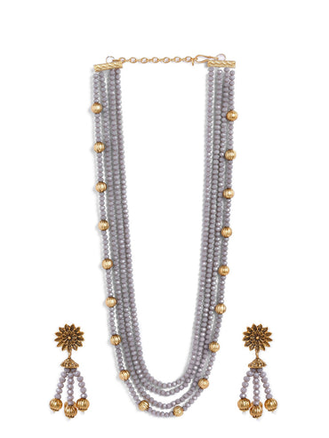 Rubans Gold Plated Crystal Beads Embellished Statement Necklace Set