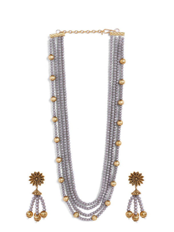 Rubans Gold Plated Crystal Beads Embellished Statement Necklace Set
