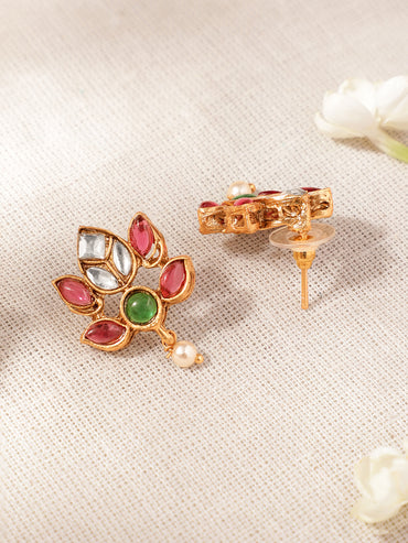 Luminous Red Green Pendant Set Kundan