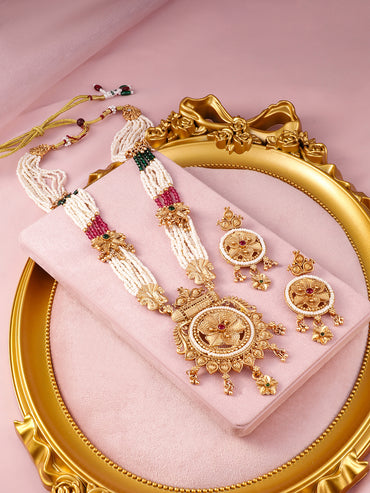 Multicolor Beaded Floral gold Necklace Set