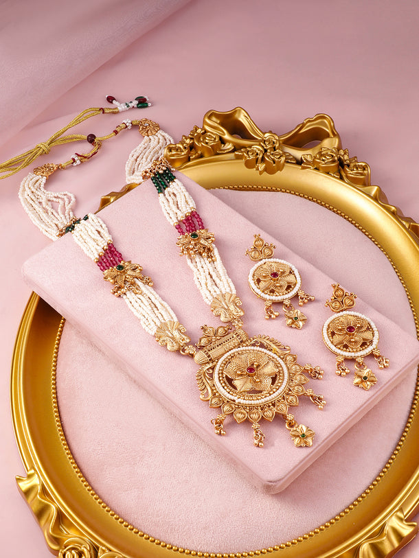 Multicolor Beaded Floral gold Necklace Set