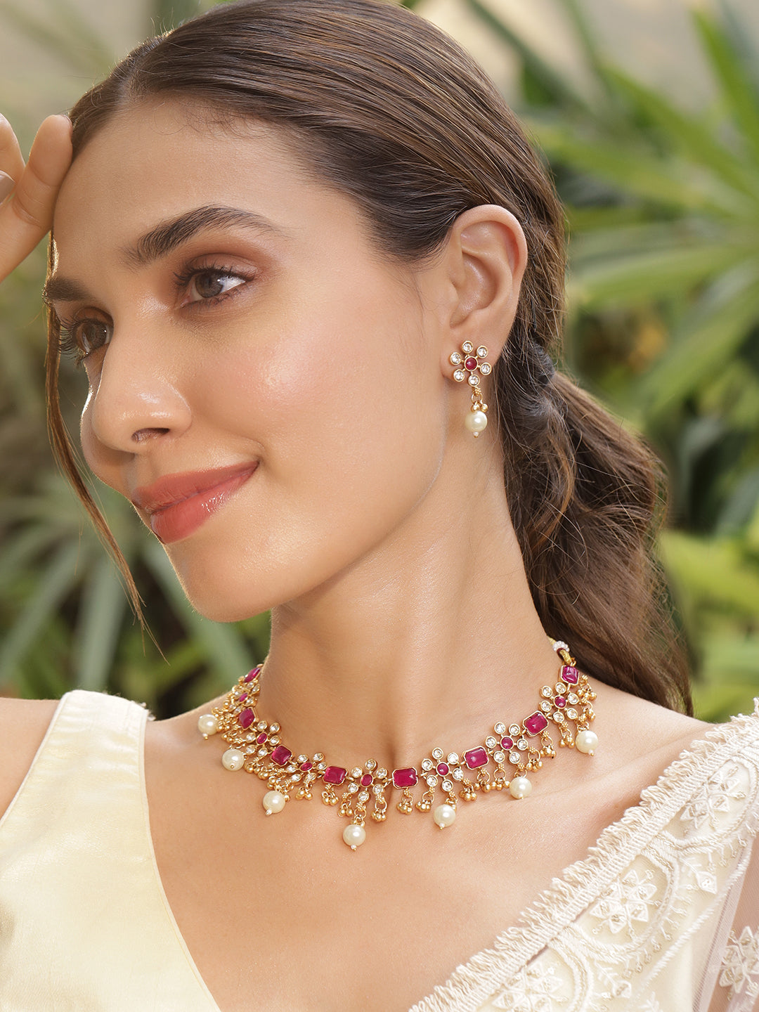 Vibrant Pink Floral Necklace Set