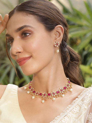 Vibrant Pink Floral Necklace Set