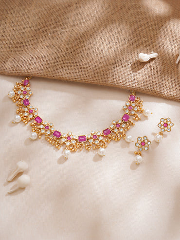 Vibrant Pink Floral Necklace Set