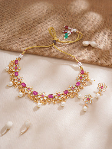 Vibrant Pink Floral Necklace Set