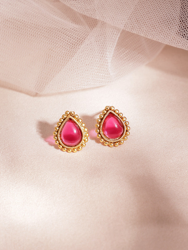 Gold-Tone Ruby Red Studded Necklace Set