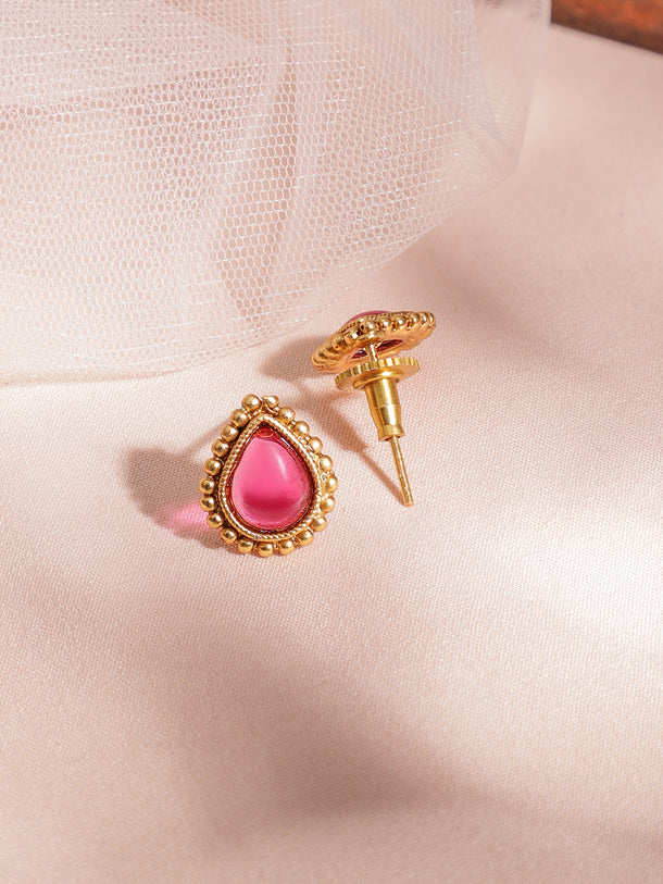 Gold-Tone Ruby Red Studded Necklace Set