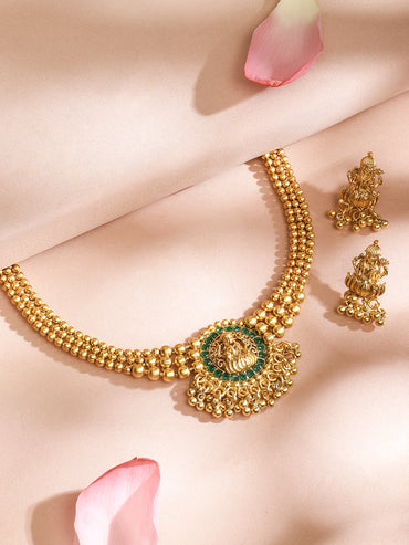 Radiant Green Short Temple Necklace Set