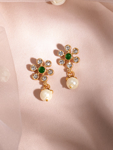 Floral Theme Kundan Green Necklace Set