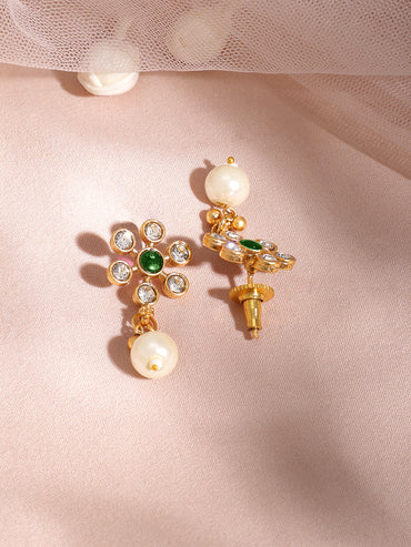 Floral Theme Kundan Green Necklace Set
