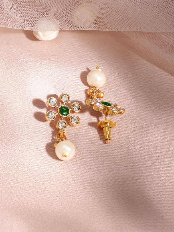 Floral Theme Kundan Green Necklace Set