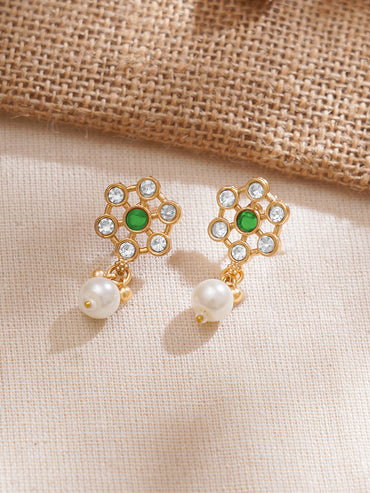 Floral Theme Kundan Green Necklace Set