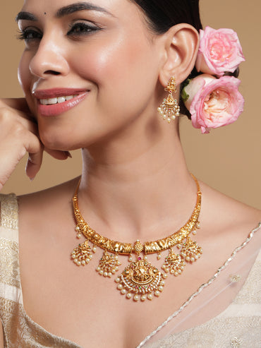 American Diamond Zirconia Necklace Set with Laxmi Motif