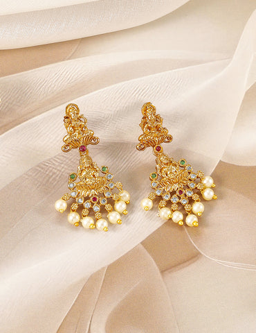 American Diamond Zirconia Necklace Set with Laxmi Motif