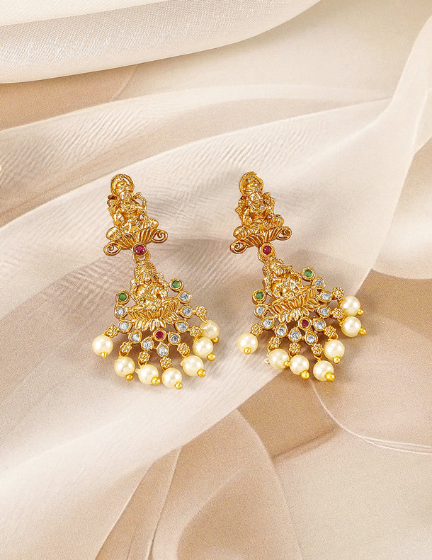 American Diamond Zirconia Necklace Set with Laxmi Motif