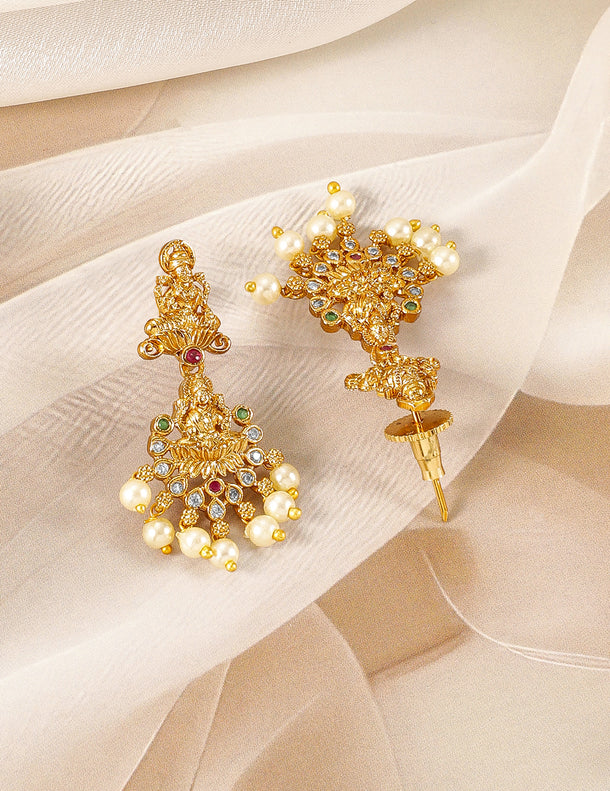 American Diamond Zirconia Necklace Set with Laxmi Motif