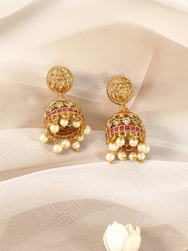 Multicolour Laxmi Motif Golden Pearl Necklace Set