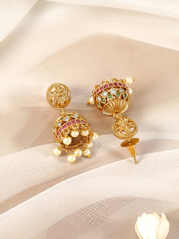 Multicolor Laxmi Motif Golden Pearl Necklace Set